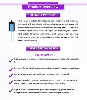 UBTE600Y RS485 Soil Moisture Temperature Sensor 0-100% Volumetric Moisture Content