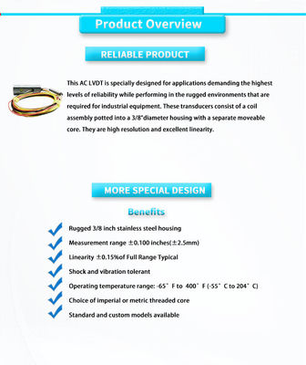 LVDT Displacement Sensor for High Temperature Applications UBMD-375-100Y UNIVO Mini
