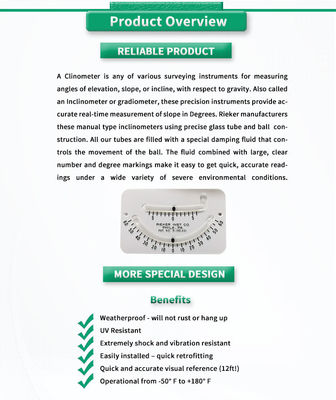 Rieker 2056Y 60° Precision Inclinometer Glass Tube 100% Polycarbonate Case Material